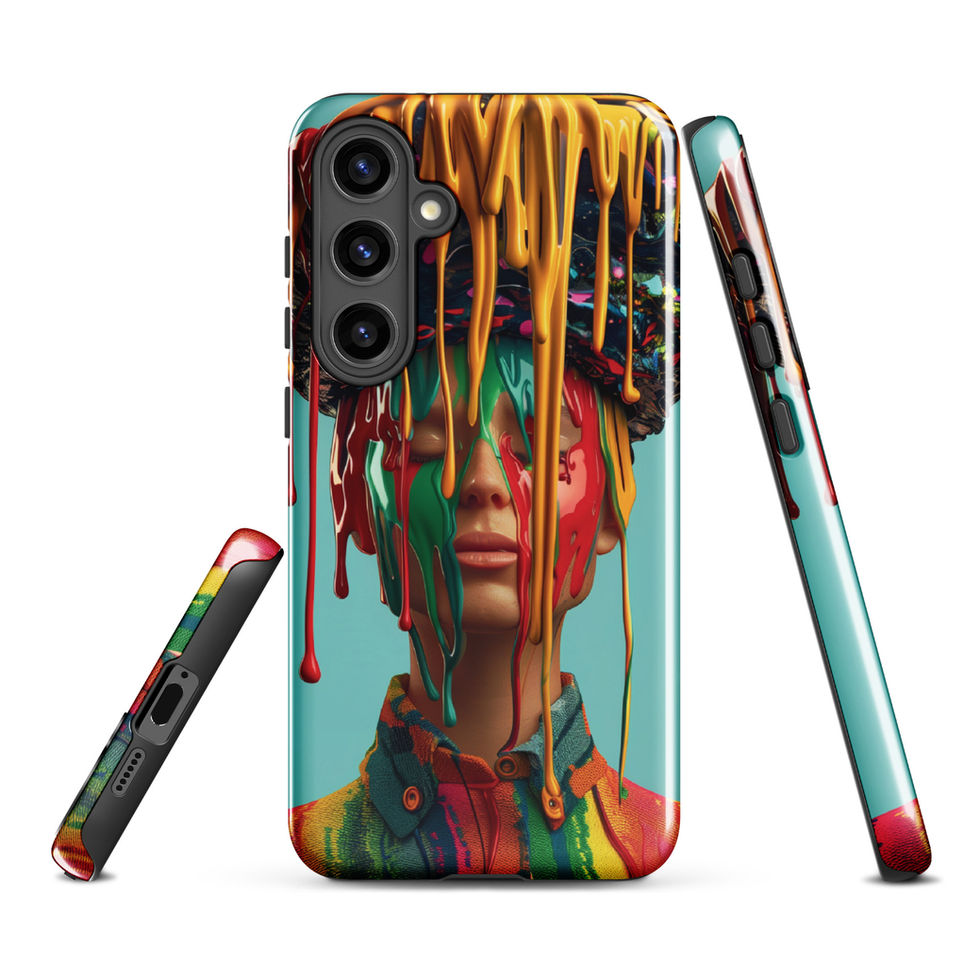 Drip Royale tough Samsung Galaxy case with vivid neon paint-drip portrait, front angle, preview 9