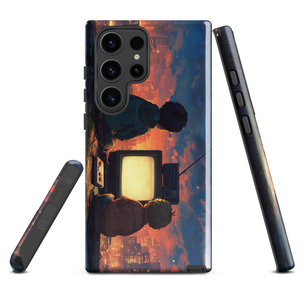 Skyline Save Point neon city gaming artwork on Samsung Galaxy S24 tough phone case, front view, gallery image 6
