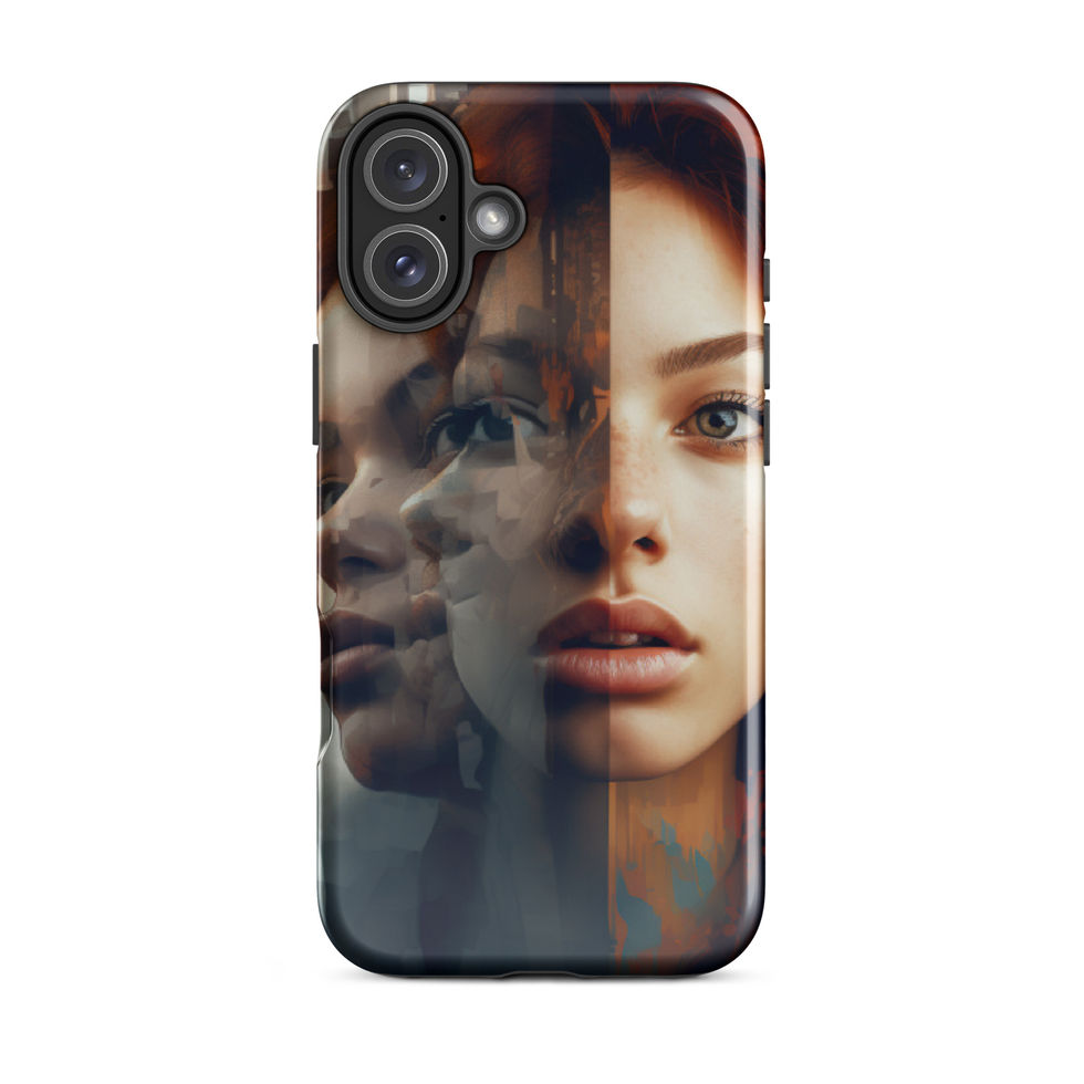 Fragmented Reality dual-layer iPhone tough case with shattered abstract portrait art, bottom edge view, image 22