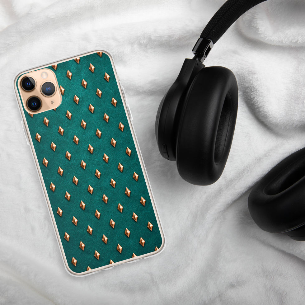 Teal Copper Diamonds clear case for iPhone 11 Pro Max, copper-look diamonds on teal, alternate view 2