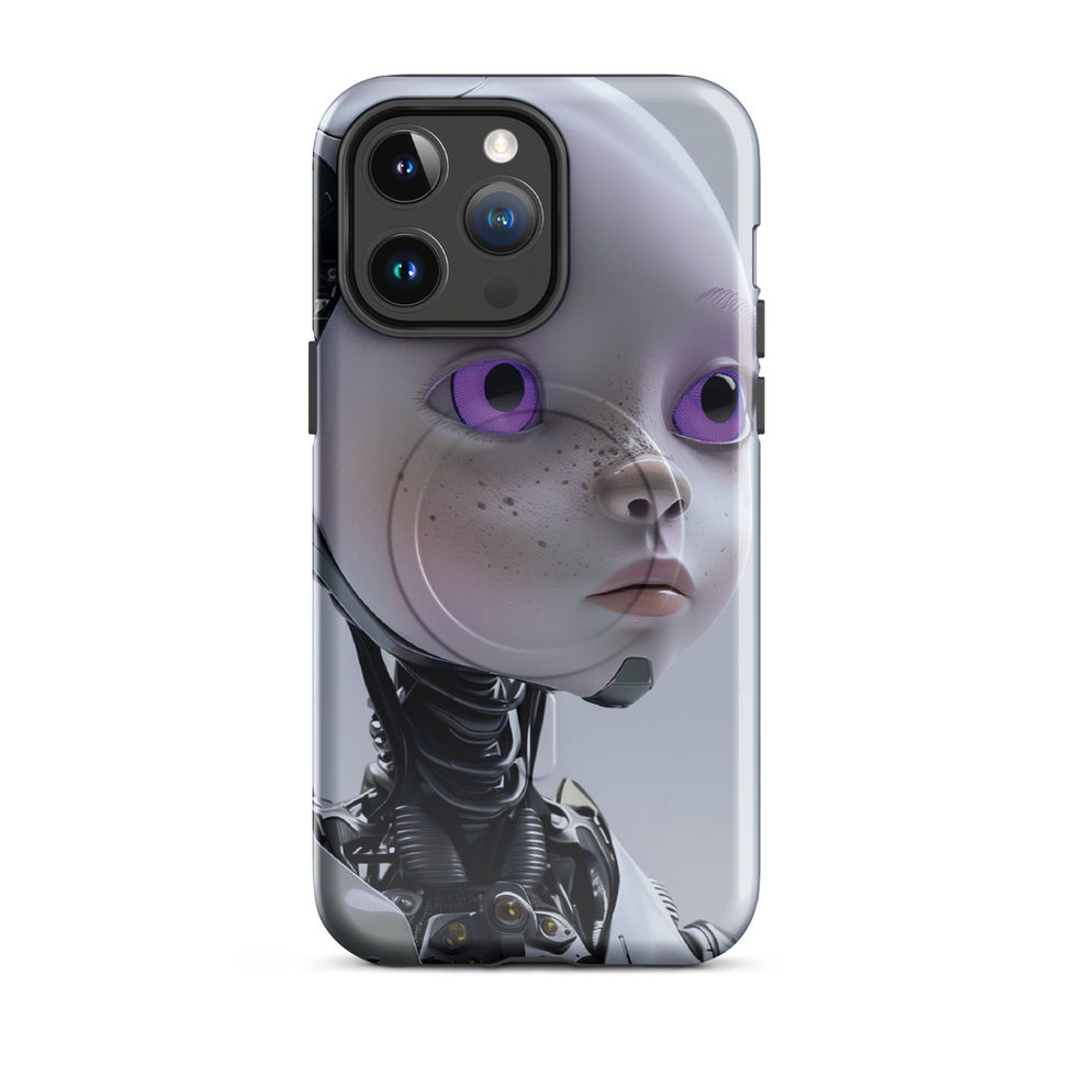 Silver cyber child tough iPhone case rear view