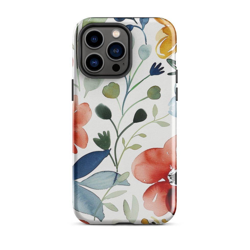 Watercolour Bloom tough case for iPhone 15, protective orange-and-green floral painting, image 16