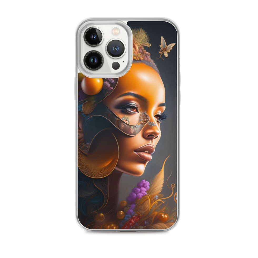 Fruit Brain iPhone Clear Case decorated with a colourful arrangement of oranges, grapes, flowers and foliage