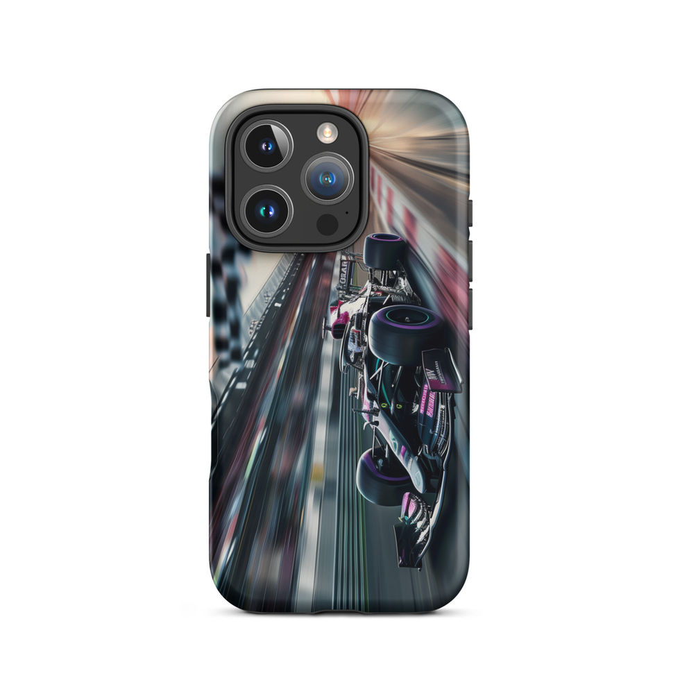 Midnight Velocity Tough case for iPhone 16 Pro, race car and night lights, rear view on white