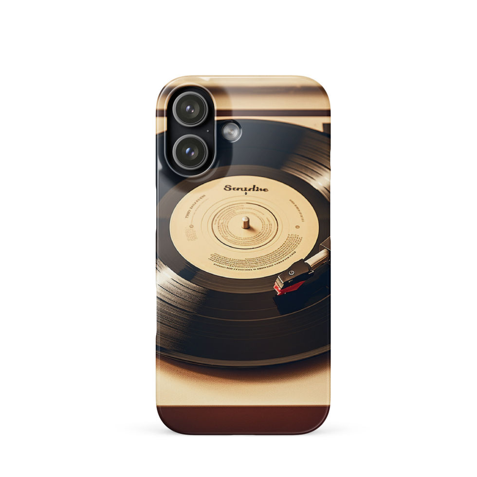 Golden Grooves slim iPhone Snap Case diagonal lifestyle view in a modern workspace, image 24.