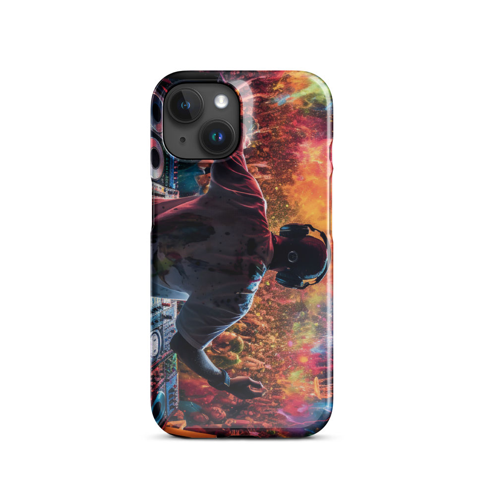 Vibrant Beats colorful music collage on iPhone 15 Plus slim snap iPhone case
