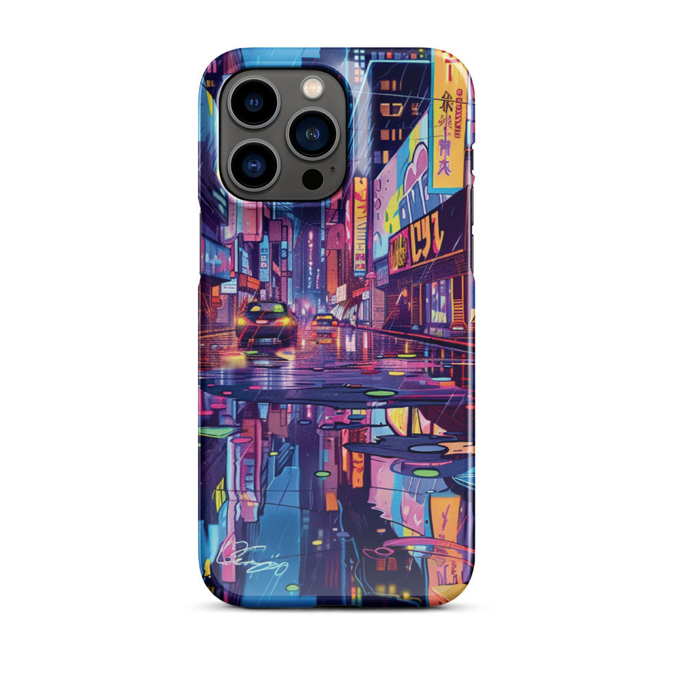 Cyber Rain electric rainy street artwork on a slim snap iPhone case — gallery view 15