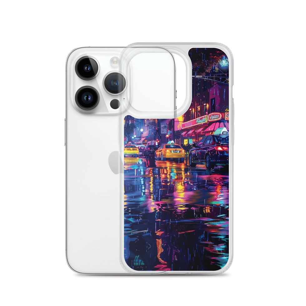 Neon City Nights illuminated street artwork on a transparent clear iPhone case โ gallery view 29