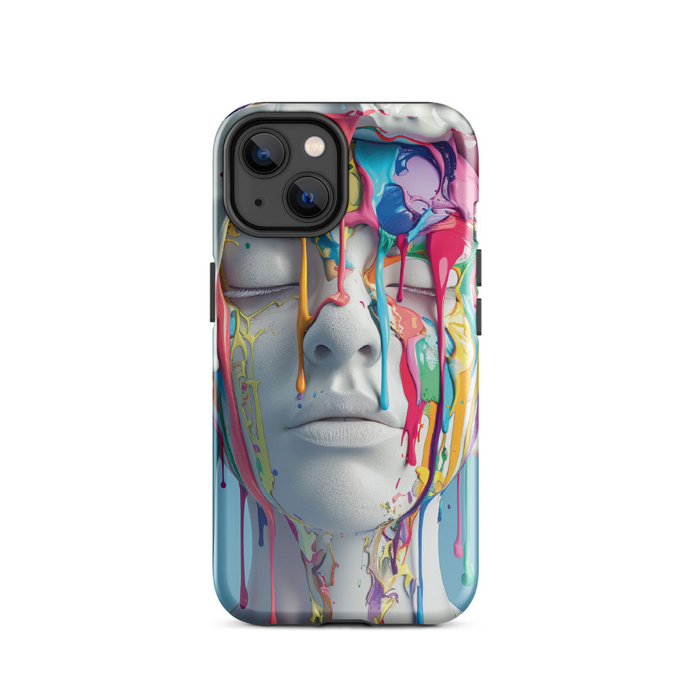 Chromatic Awakening tough case for iPhone with vivid expressive portrait artwork, three-quarter angle, image 13