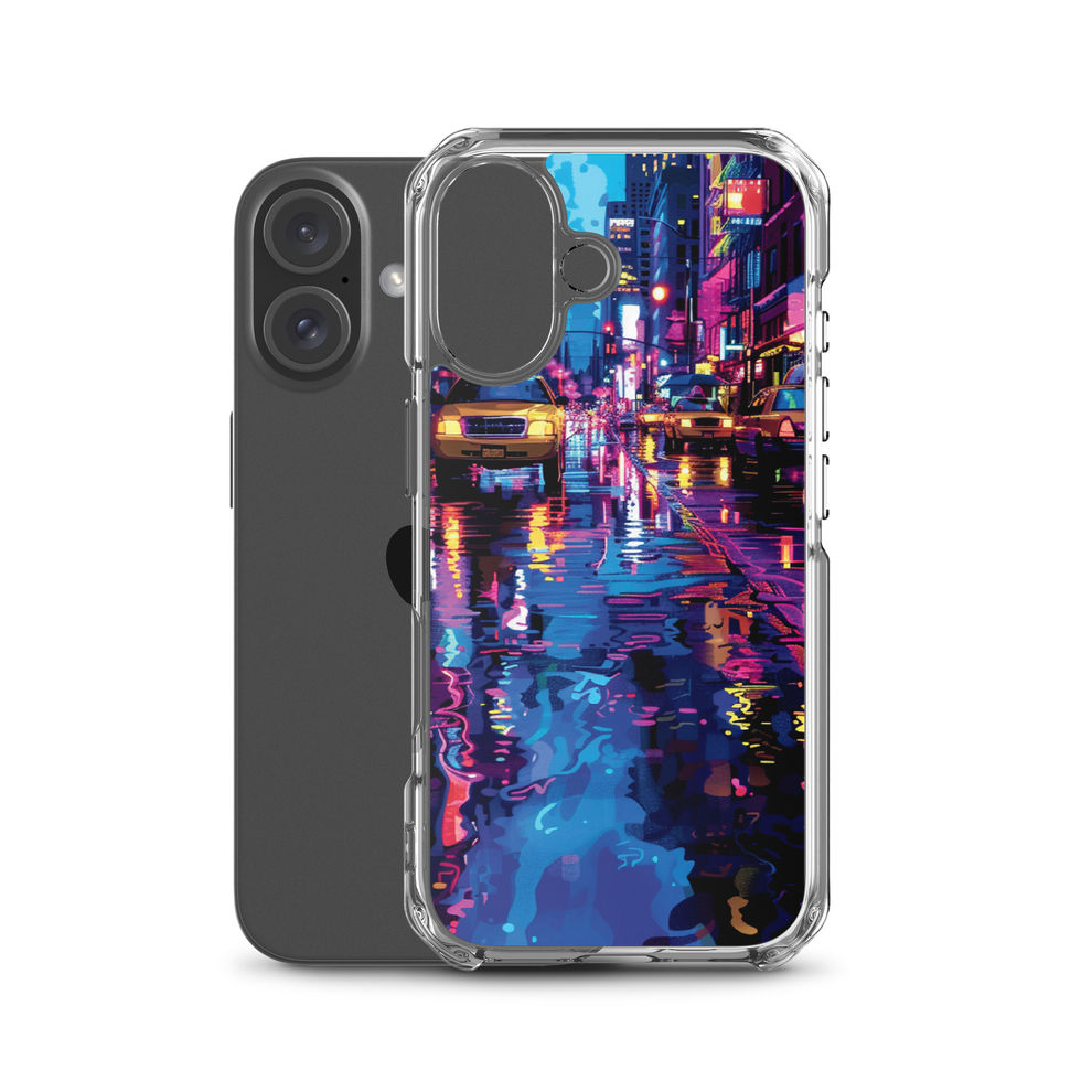 Neon Pulse neon city taxi artwork on a transparent clear iPhone case โ gallery view 47