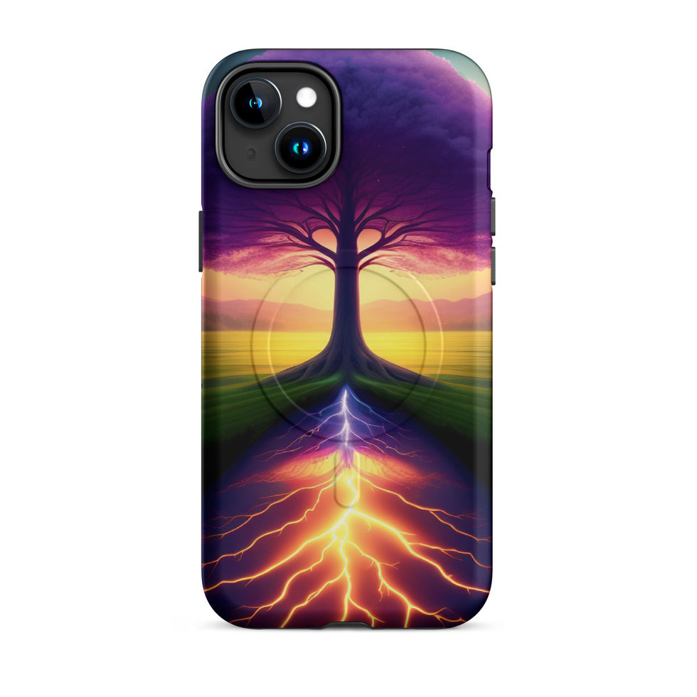 Ethereal Roots MagSafe iPhone case with bright roots spreading toward the lower edge.