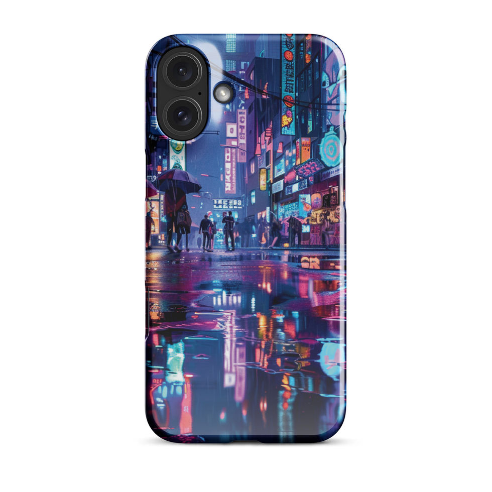 Neon Rainfall slim iPhone snap case with luminous rainy city scene — gallery view 21