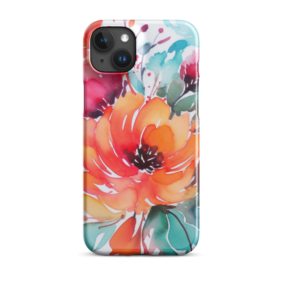 Burnt Bloom Rhapsody slim snap floral case for iPhone 15 Pro, straight rear view showing the burnt floral artwork