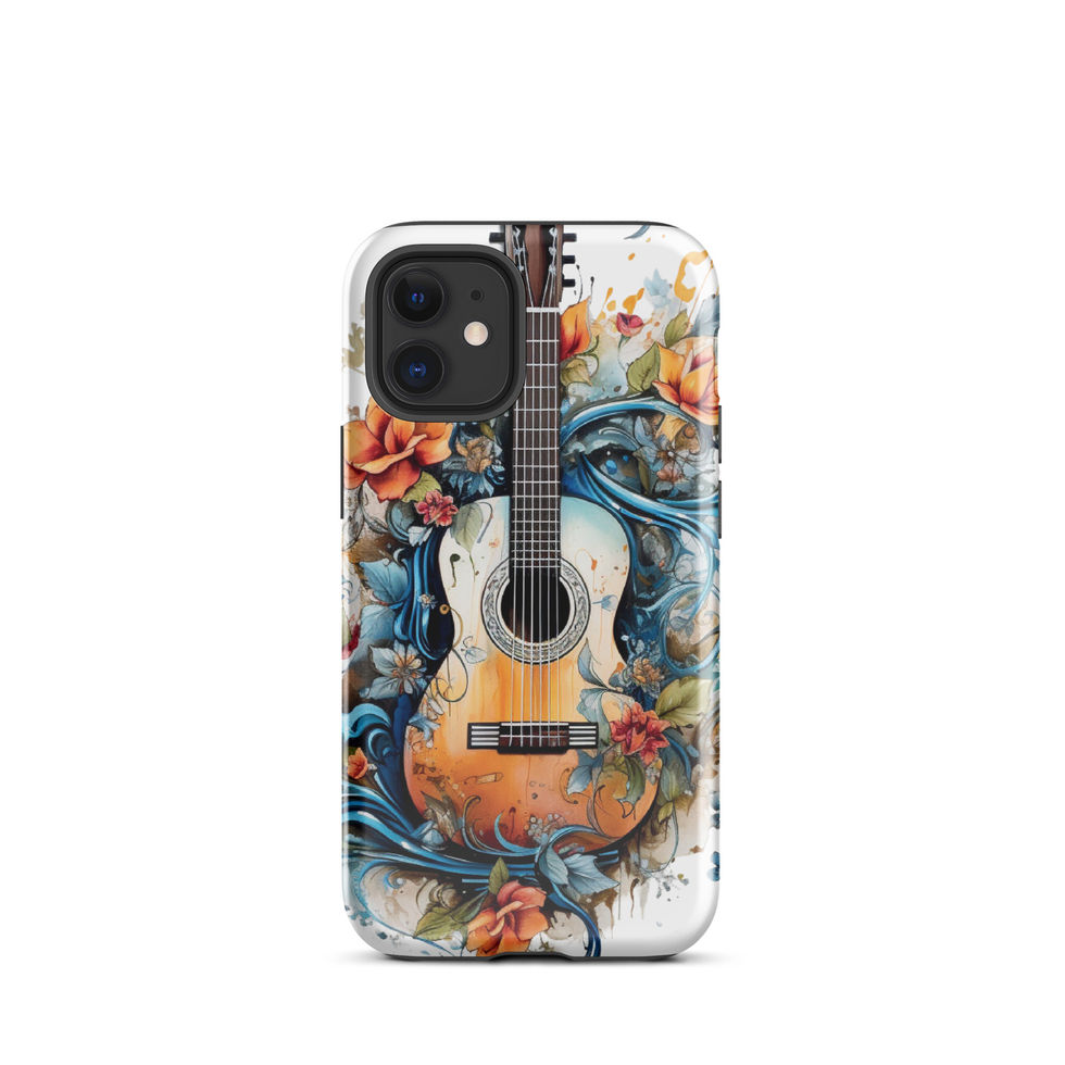 Nature’s Song protective iPhone Tough Case upright view near a green plant, showing the floral music artwork, image 5.