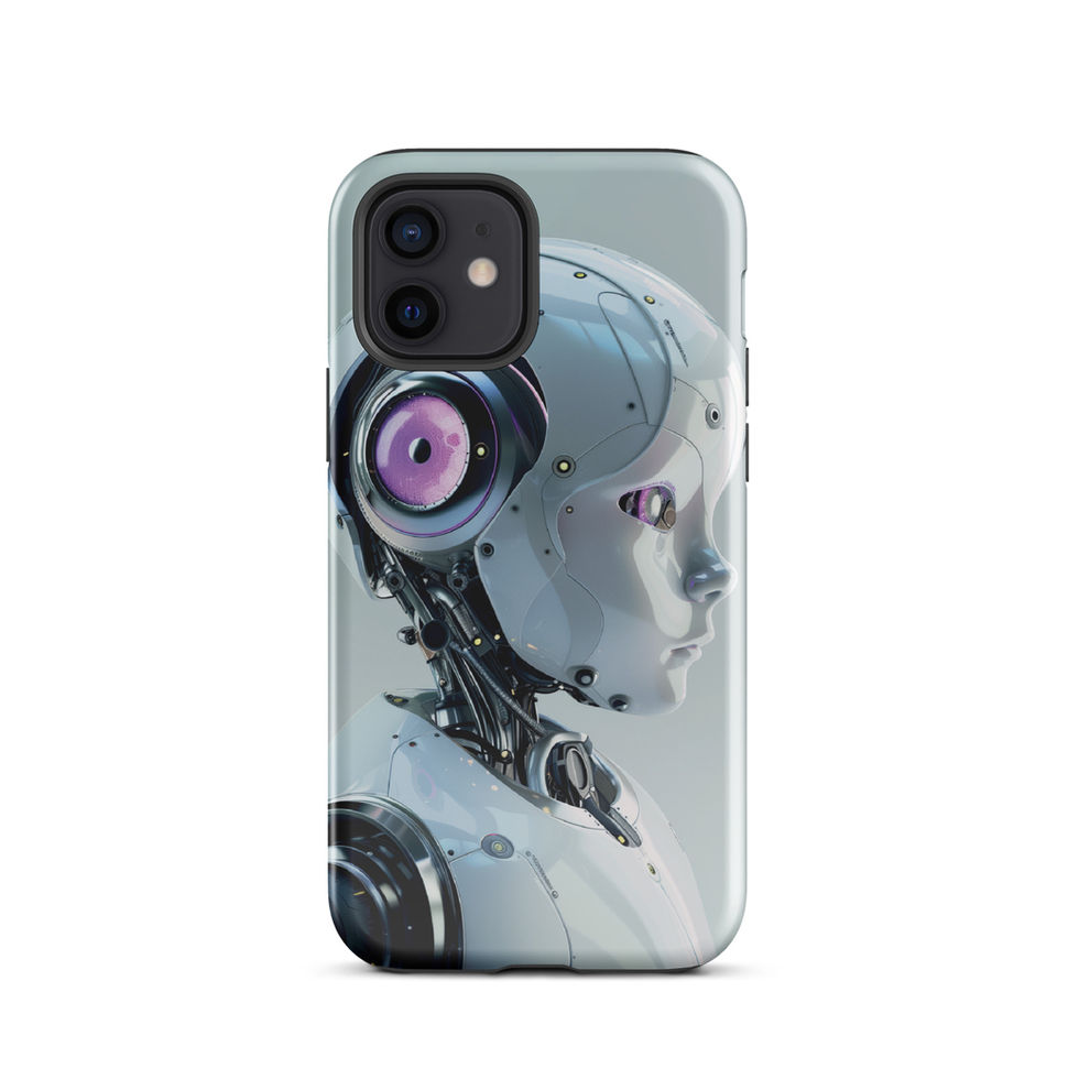 Silver-blue robot portrait tough case for iPhone