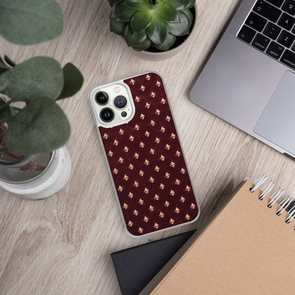 Rosé Velvet Diamonds clear case for iPhone 13 Pro Max, rose gold-look diamonds on burgundy, alternate view 3
