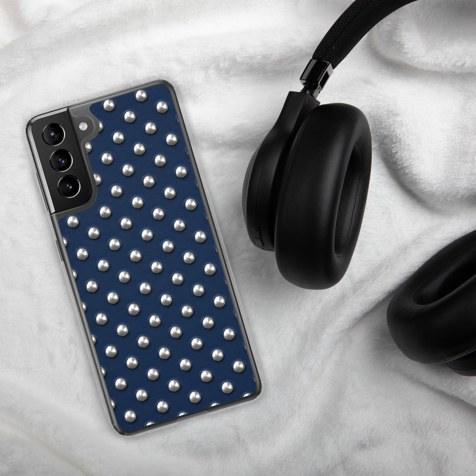 Midnight Silver Dots clear case for Samsung Galaxy S21 Plus, silver-look dots on navy blue, alternate view 2