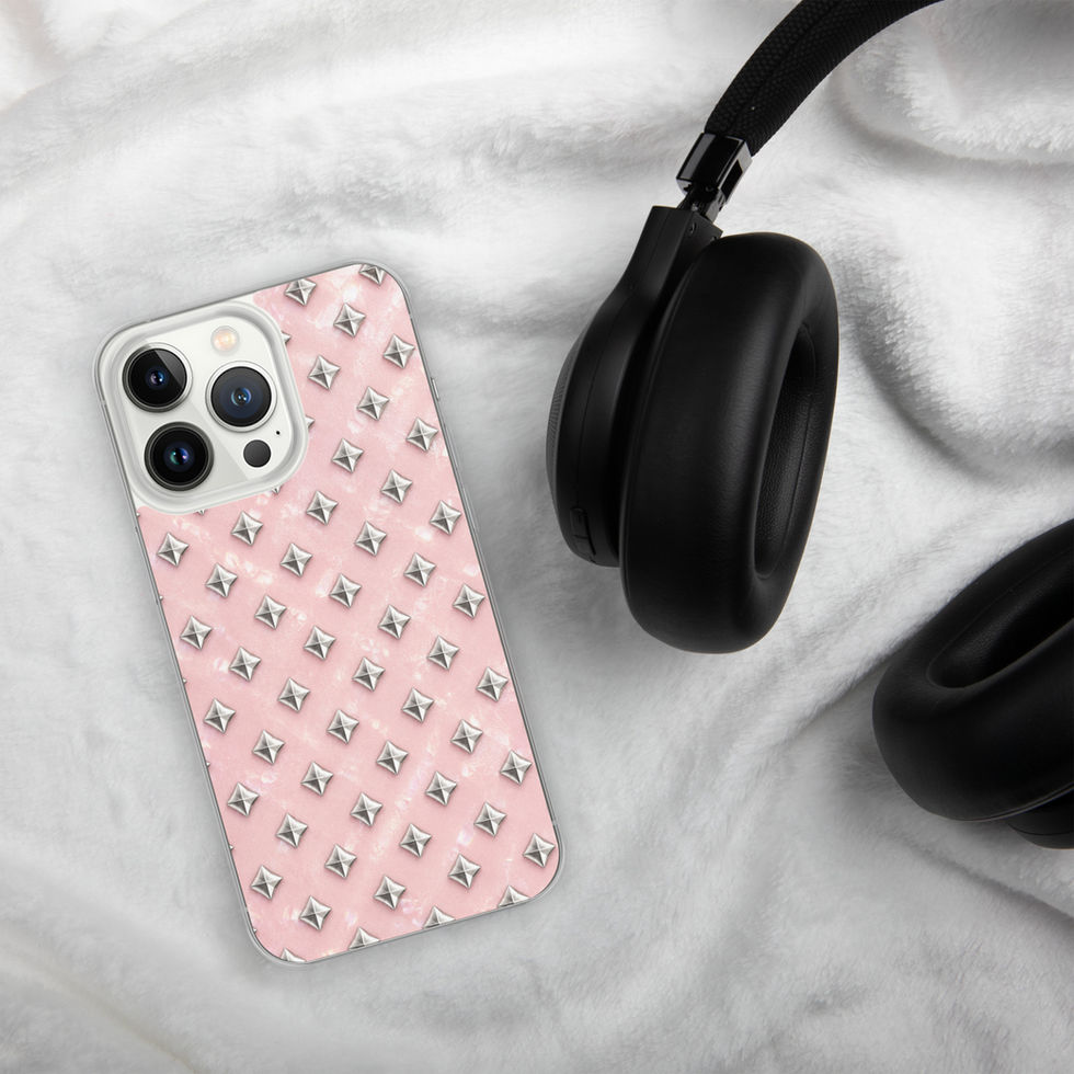 Blush Silver Diamonds clear case for iPhone 13 Pro, silver-look diamonds on blush pink, alternate view 2