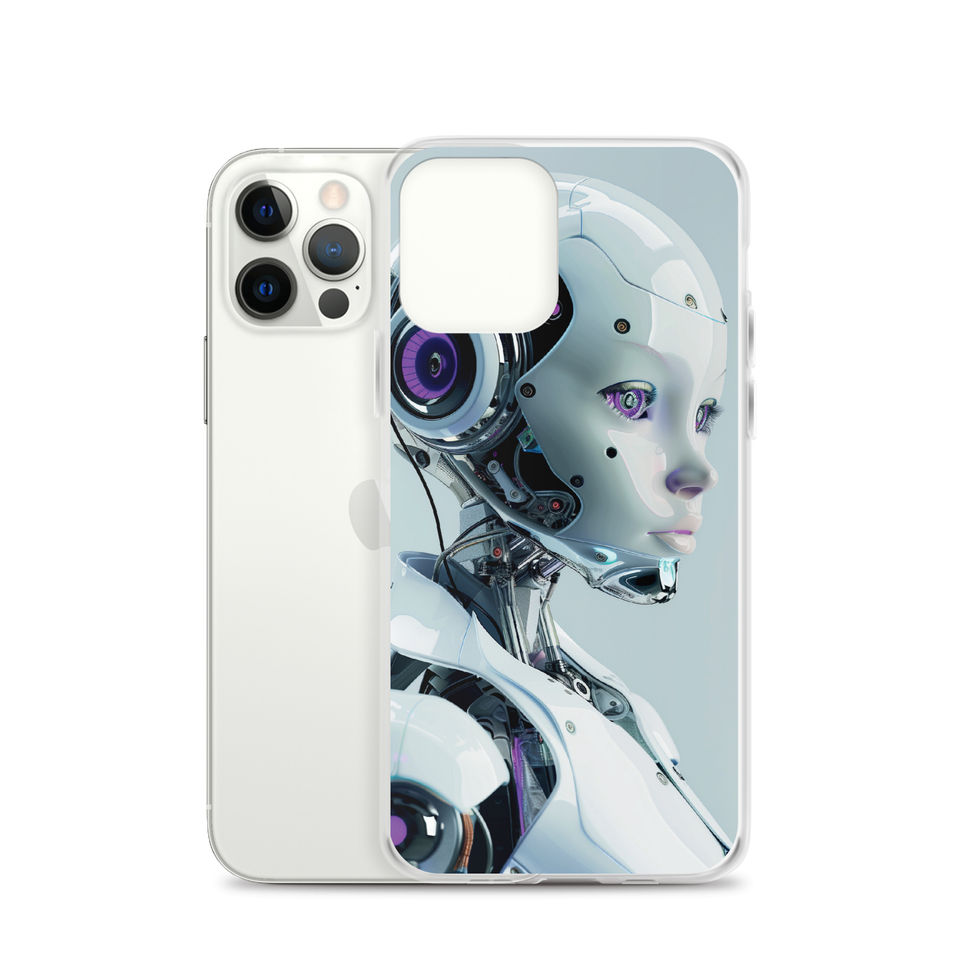 Futuristic female robot profile printed on a iPhone clear case