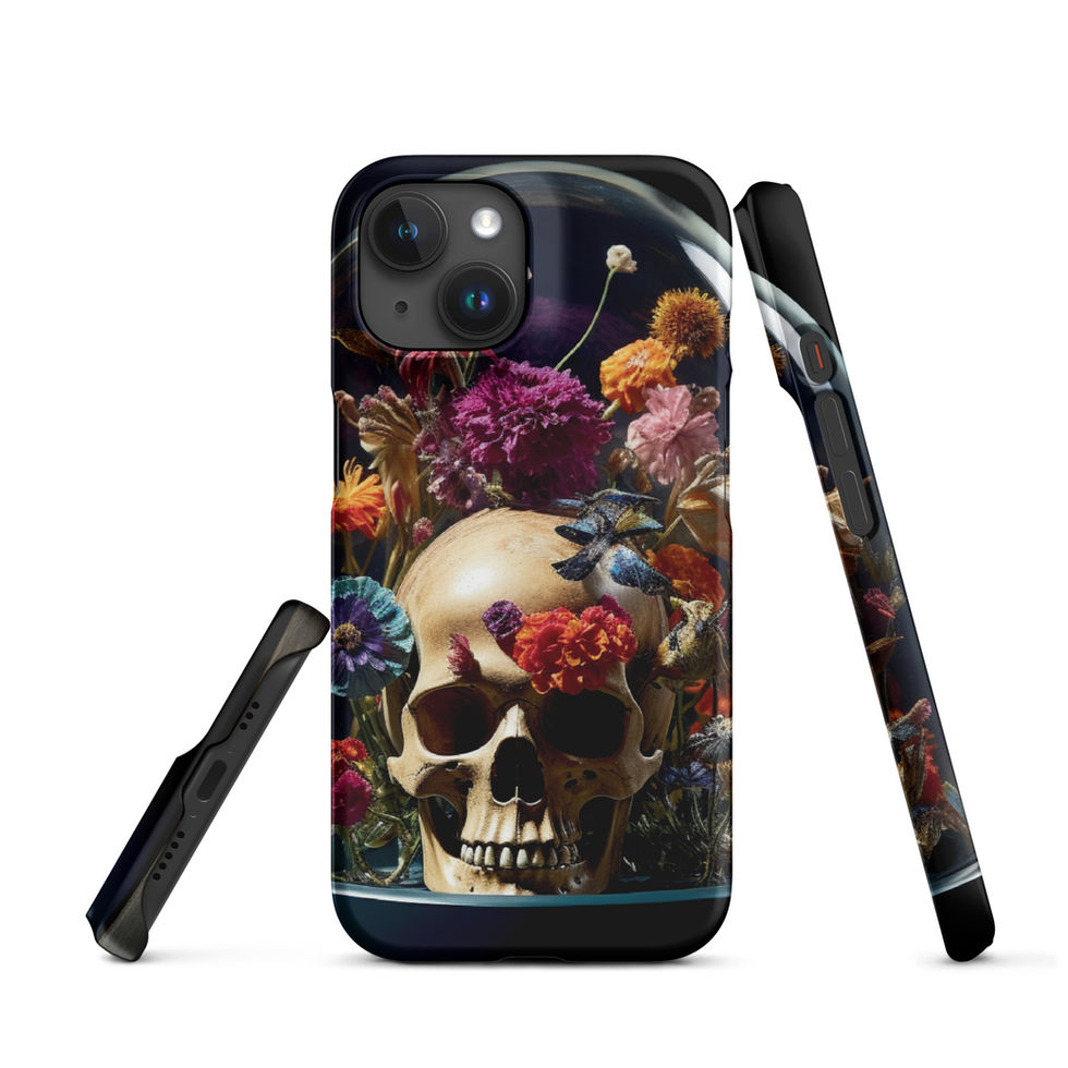 Bloom & Bones snap iPhone case showing black background contrasting with pale bone