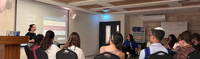 Tova Kamioner, public speaking and communications consultant, runs a communications and public speaking workshop with leaders