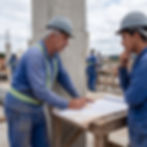 Engenheiros realizando inspeção de segurança do trabalho e conformidade técnica na obra