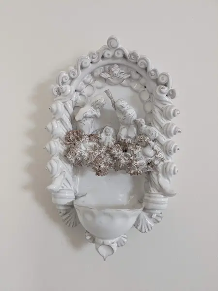 Ceramic artwork on the wall in the retreat home in the South of France.