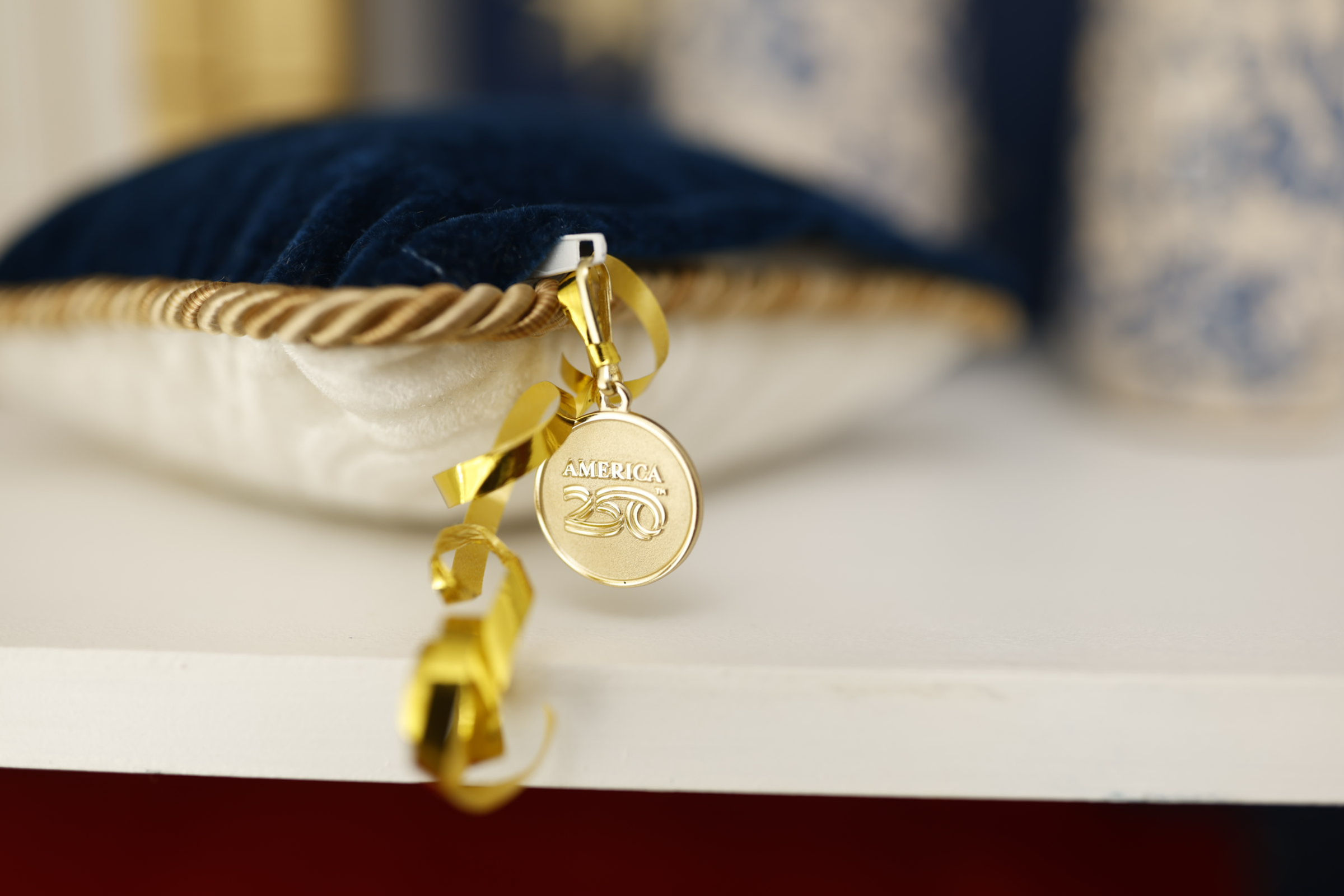 Freedom mini pillow - navy, white & gold trim