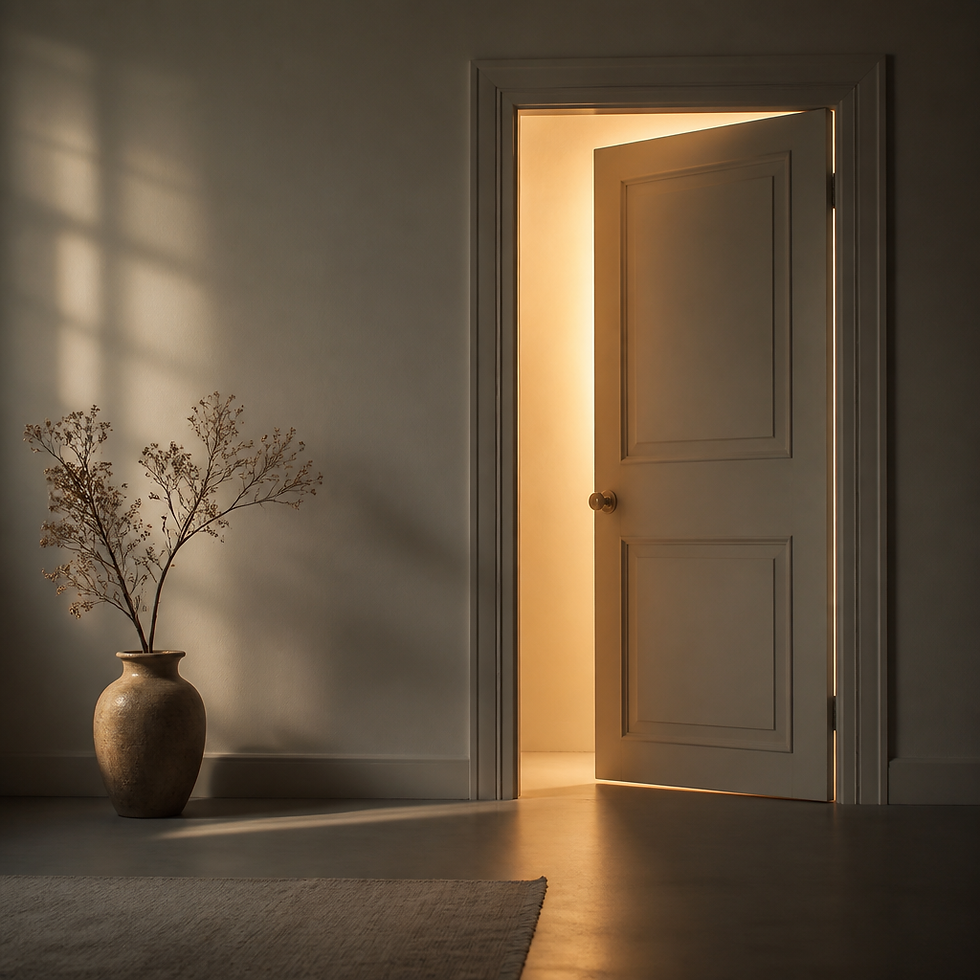 An open door with warm light coming through, symbolizing emotional openness and reconnection