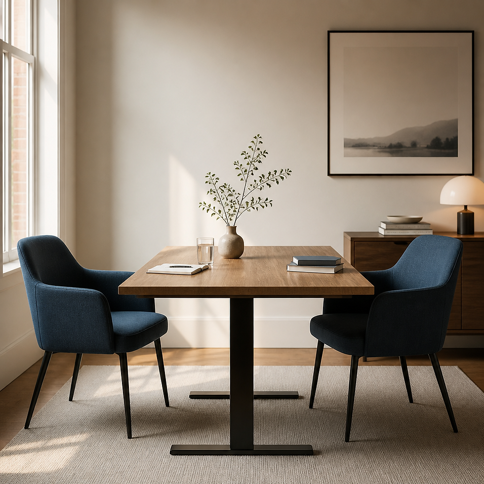 Two chairs positioned across from each other at a table, representing the setting for an important conversation
