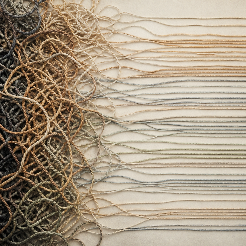 Tangled threads gradually becoming untangled, symbolizing the path from conflict to understanding