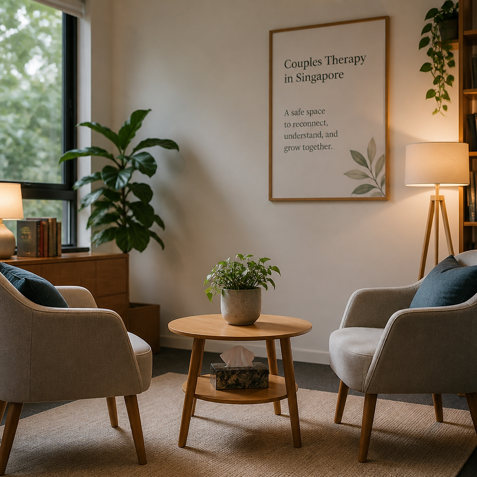 A peaceful couples therapy consultation room with two chairs facing each other and natural lighting