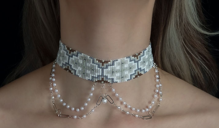 Elegant beaded chokers, necklaces, and earrings handcrafted for romantic evenings and special moments. Subtle sparkle and detail to complete your look.