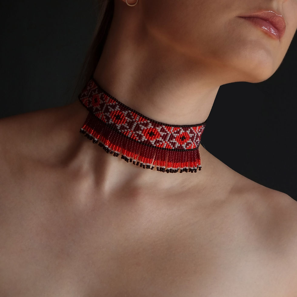 Thumbnail: Front view of the Elegant Artisan Boho Jewelry, highlighting the bold red color and boho style.