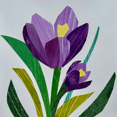 Purple Crocus flowers painted paper collage