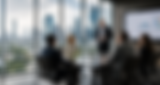 Business meeting in modern boardroom with city skyline view