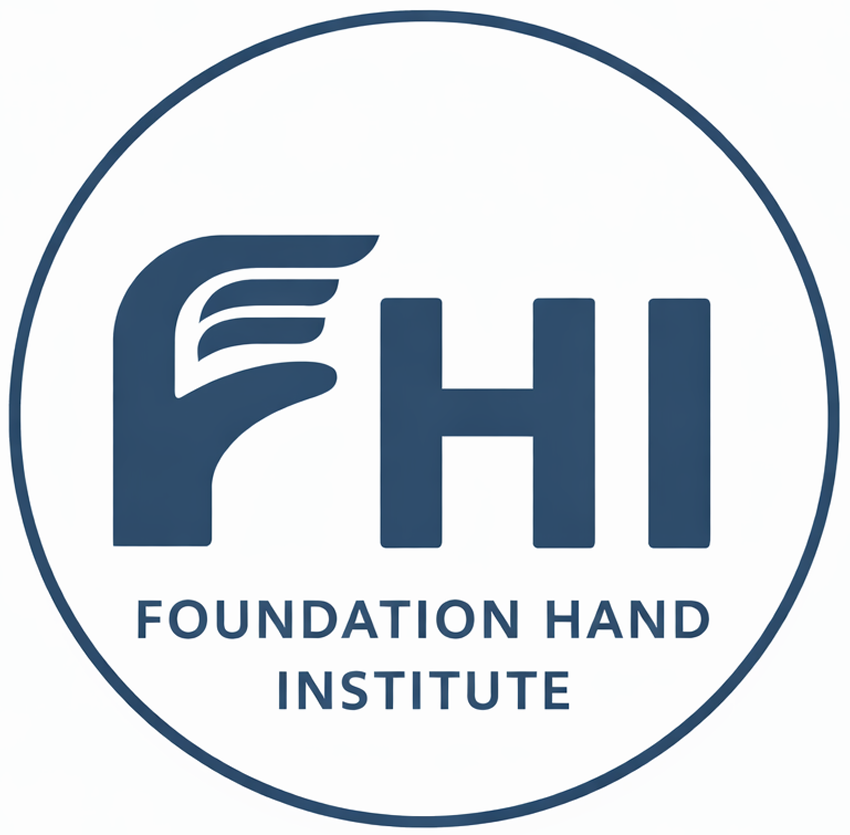 Foundation Hand Institute FHI logo, stylized hand
