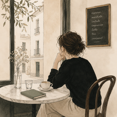 a woman sitting at a cafe