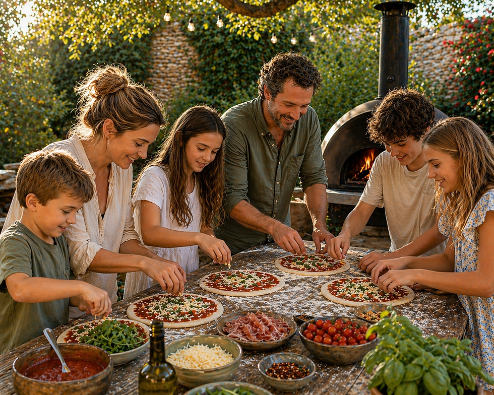 A family making pizza