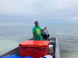 Faye driving boat with outboard motor