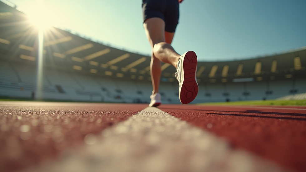 Close-up view of a person running on a track