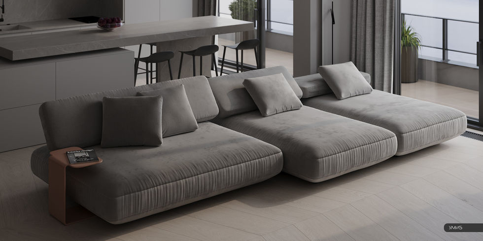 Гостиная-кухня в современном стиле в квартире у моря 2