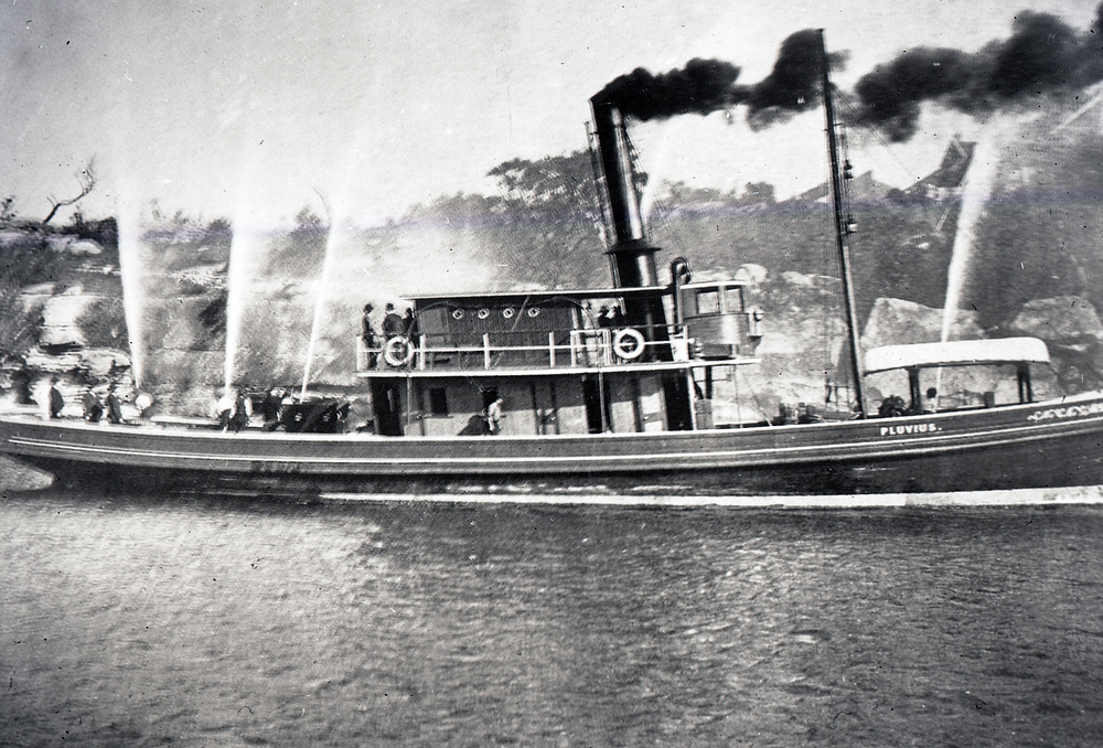 a general view of “Pluvius” Fire Float, 1908. Ken Magor Collection No. 135