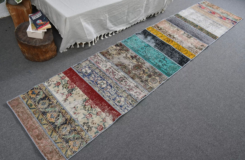 Thumbnail: Vintage 3x10 ft Oriental Patchwork Runner Code 5610