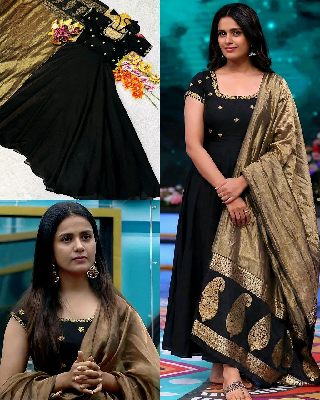 Top Trending Big Boss Tanuja Style Beautiful Maggam Work Gown With Tissue Dupatt