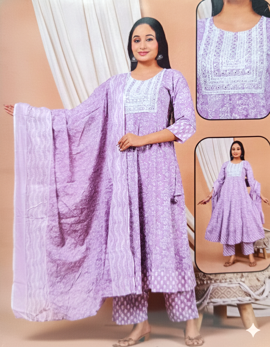 Latest Designer Purple Kurta Set | Printed Anarkali Dress for Women