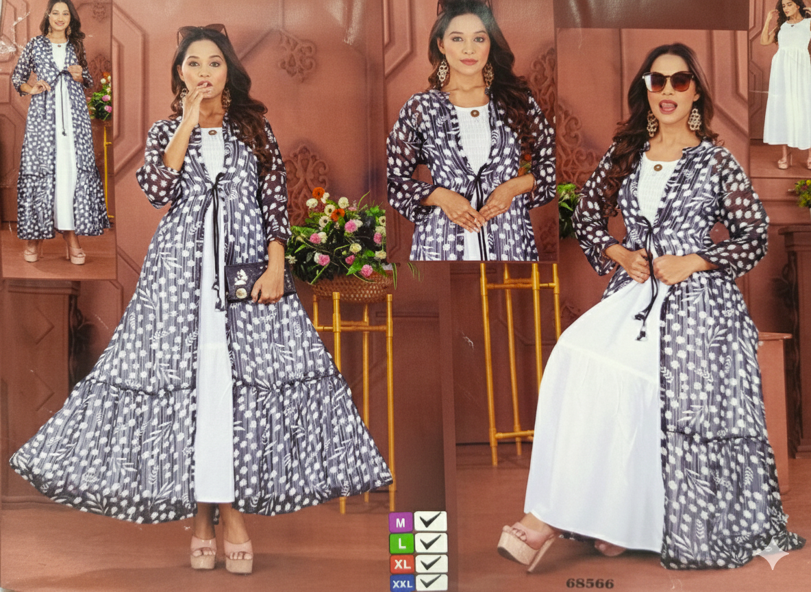 Monochrome Magic: 2-Piece Long Shrug Gown Set