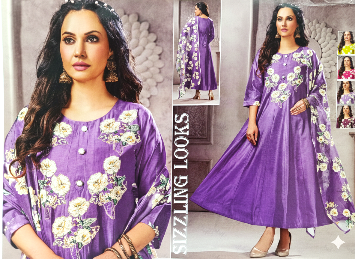 Party Wear Lavender Pink Floral Anarkali Set for Women – Traditional Ethnic Gown