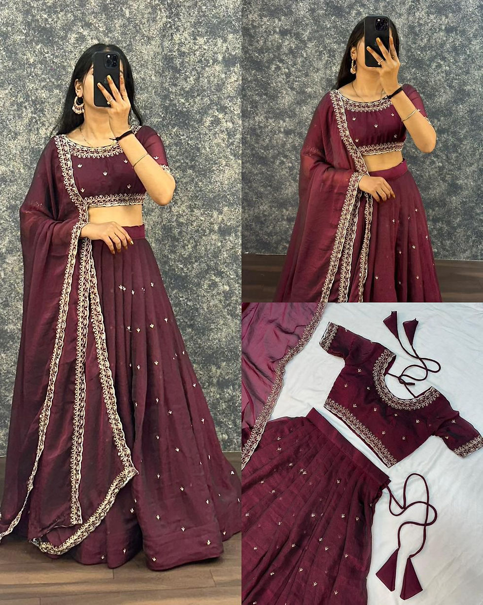 Thumbnail: Elegant Primary Tissue Silk Lehenga Choli Set - Embroidery & Sequin Work