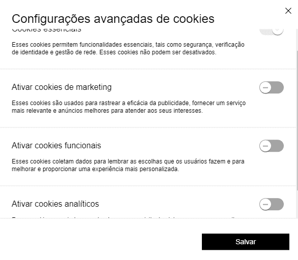 aviso de cookies do navegador